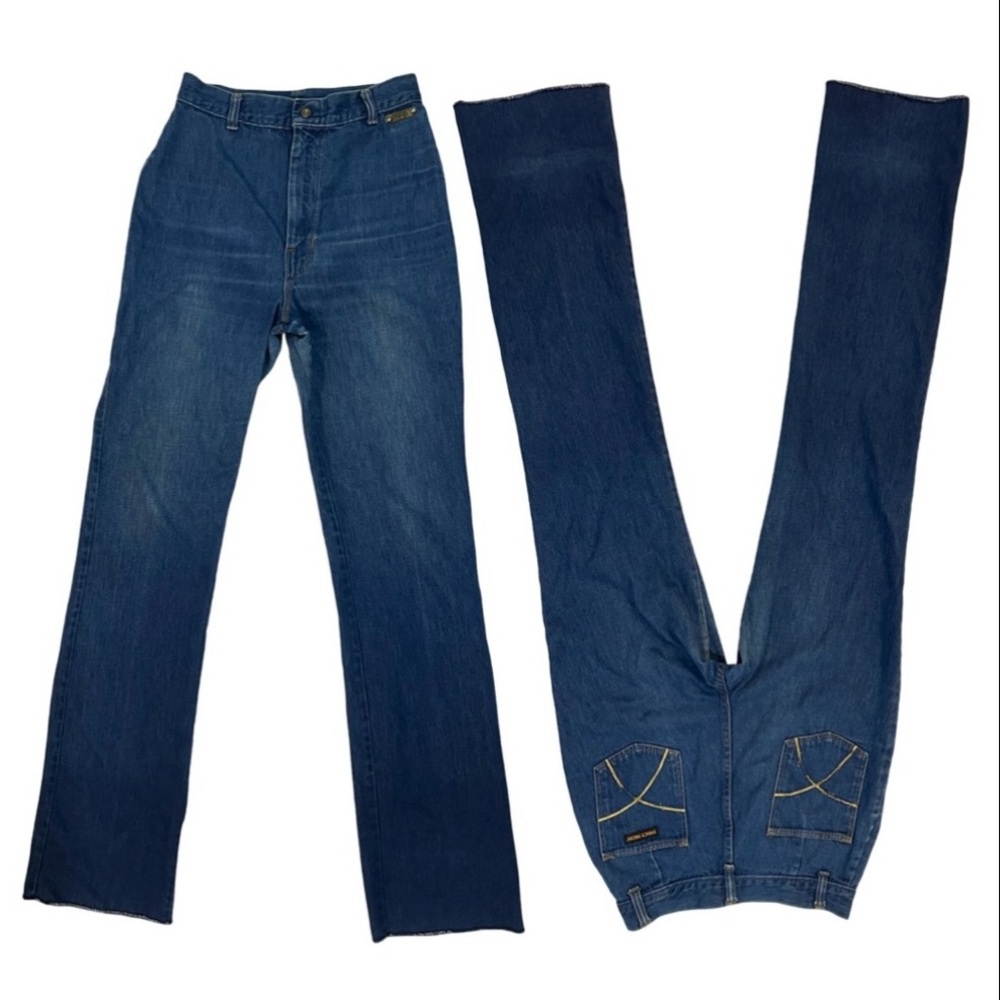 [28] Vintage 70s FANCY PROPS rare jeans unhemmed ultra high rise retro 1970